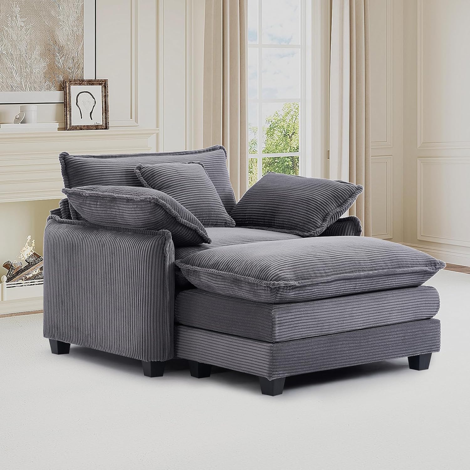 Oversized Chair with Ottoman, Modern Corduroy Sofa Bed, Single Sofa Chaise, Large Upholstered Sofa for Living Room, Bedroom